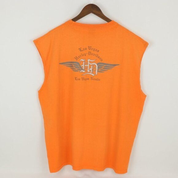 Harley-Davidson Las Vegas, NV Men's 2XL Orange Crewneck Graphic Tank Top - Picture 3 of 8